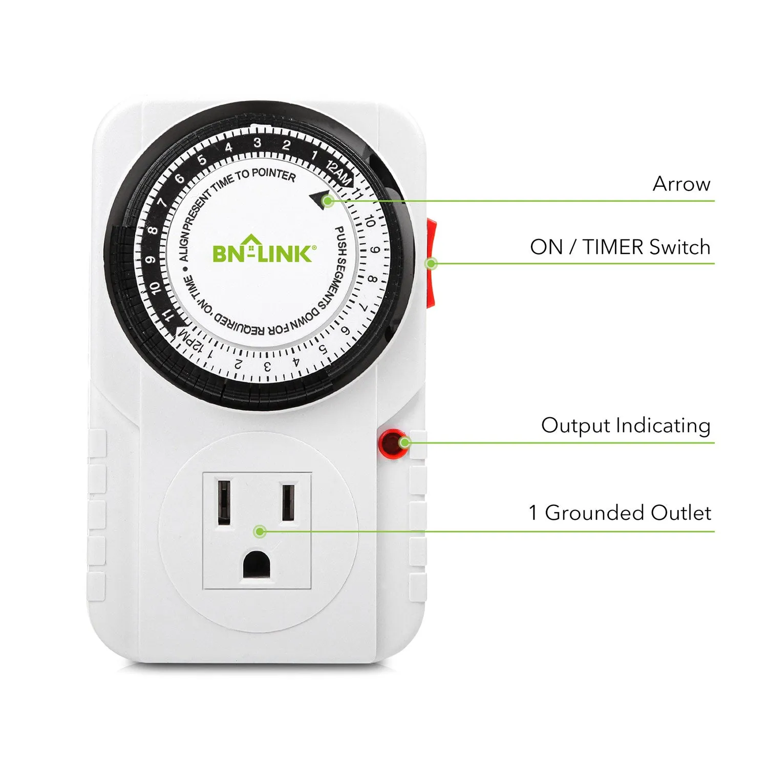 24 Hour Plug-in Mechanical Timer Grounded 2 Pack BN-LINK