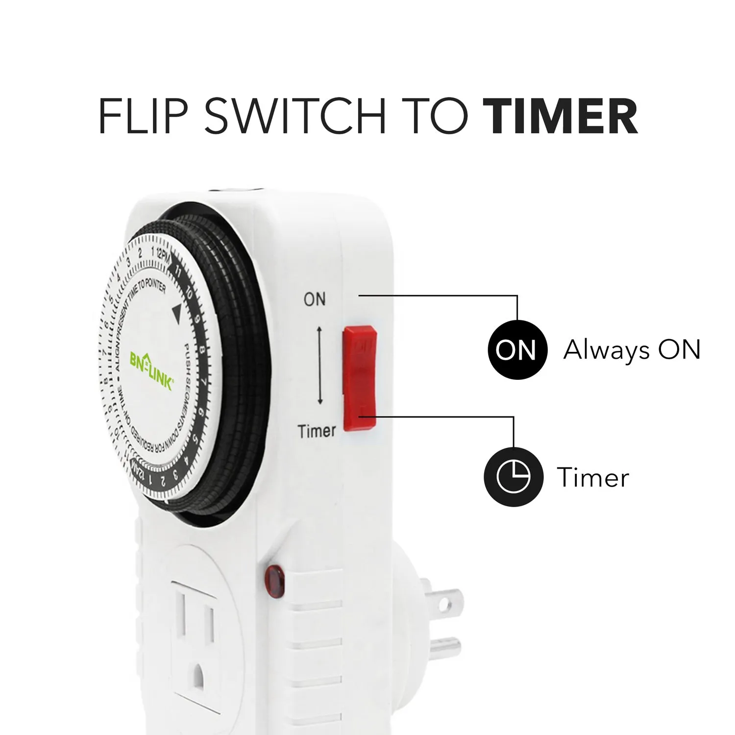 24 Hour Plug-in Mechanical Timer Grounded 2 Pack BN-LINK