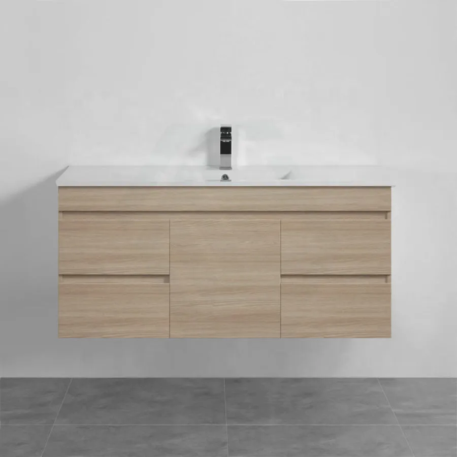 4-Drawer 1-Door 1200mm Wall Hung Bathroom Floating Vanity Single Bowl Multi-Colour Cabinet Only