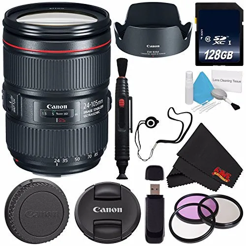 6Ave Canon EF 24-105mm f/4L IS II USM Lens 1380C002 (White Box)   77mm 3 Piece Filter Kit   128GB SDXC Class 10 Memory Card   SD Card USB Reader  