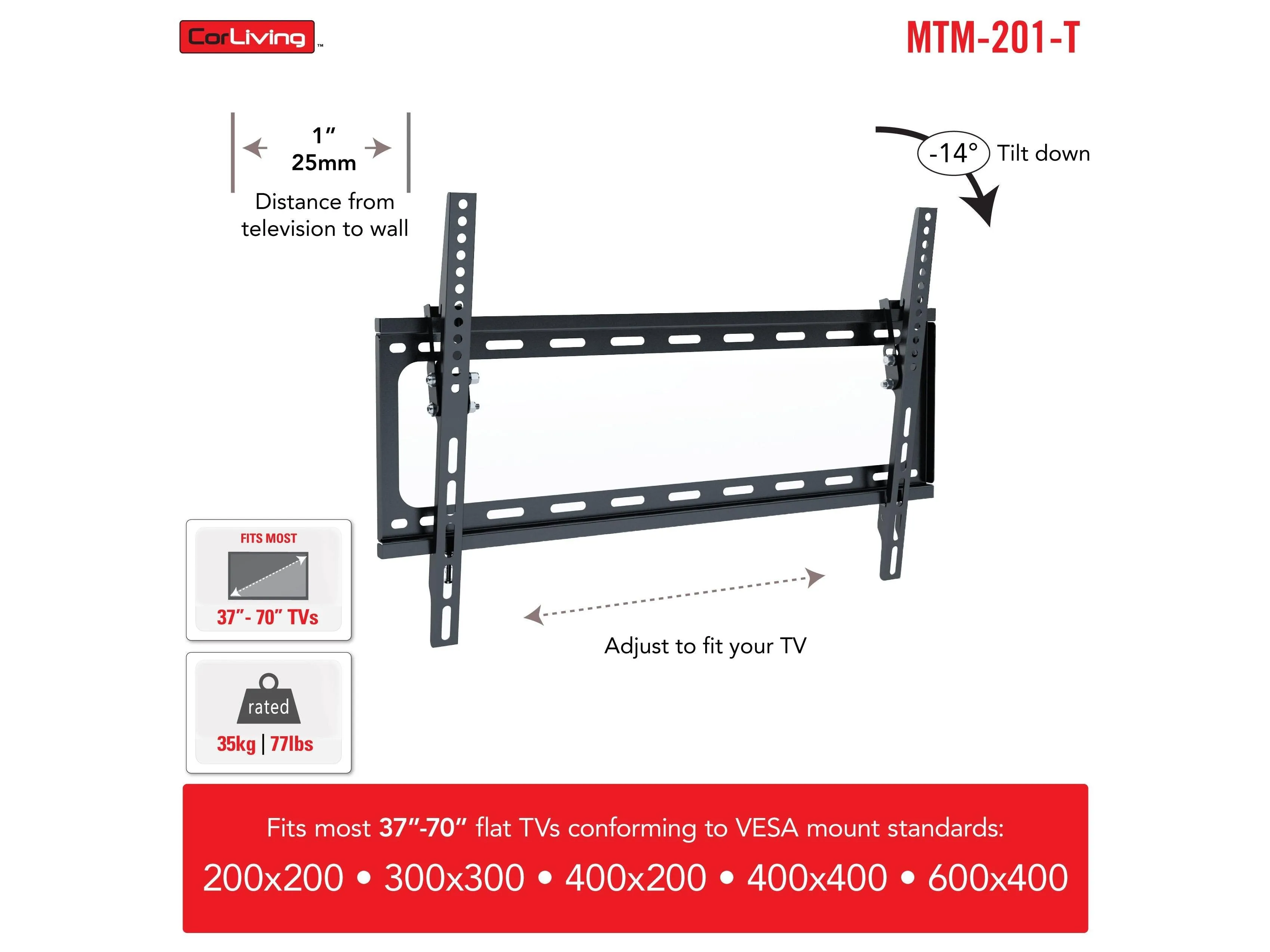 70 inch TV Wall Mount, 37" - 70" TVs