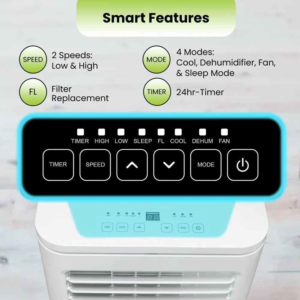 8000 BTU Portable Air Conditioner with Remote, 24H Timer, Dehumidifier, Window Mount Kit Included