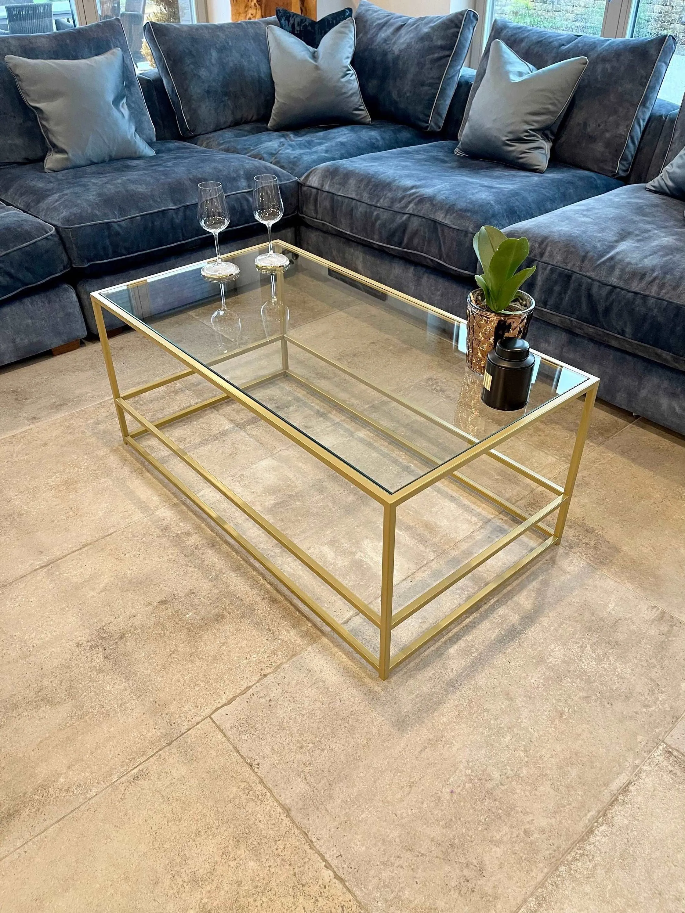 Aria Glass Metal Coffee Table - Gold