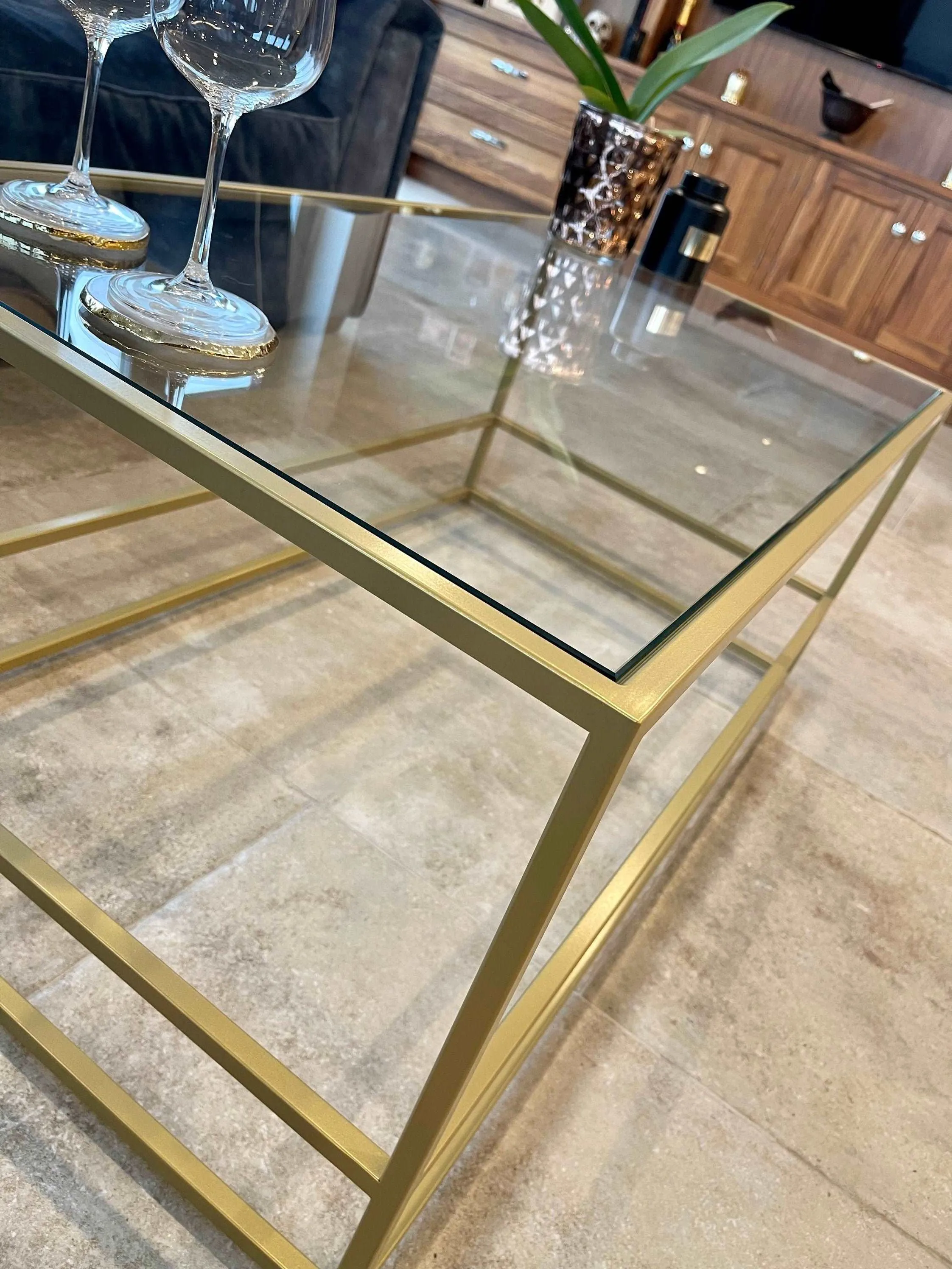 Aria Glass Metal Coffee Table - Gold