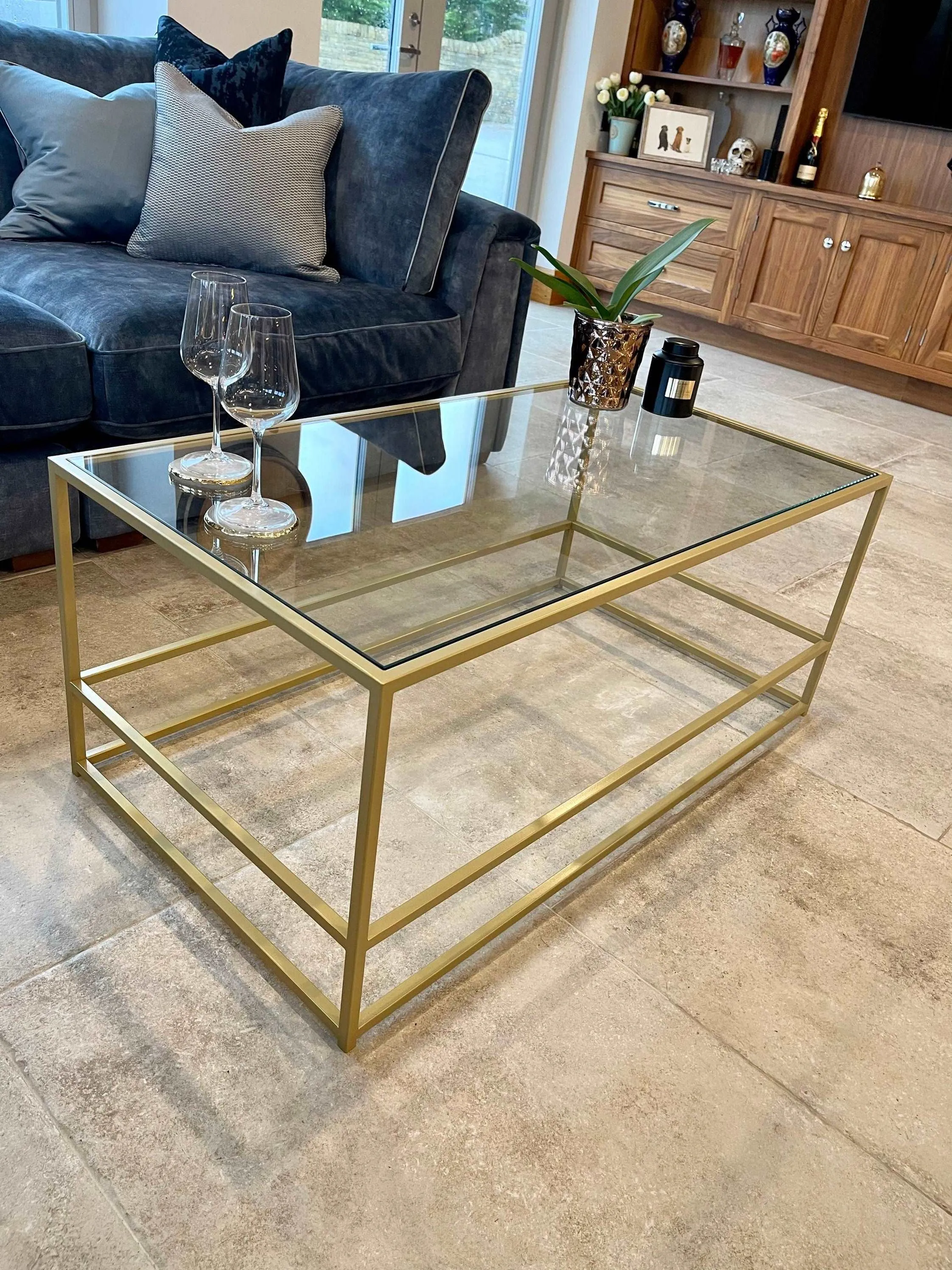 Aria Glass Metal Coffee Table - Gold