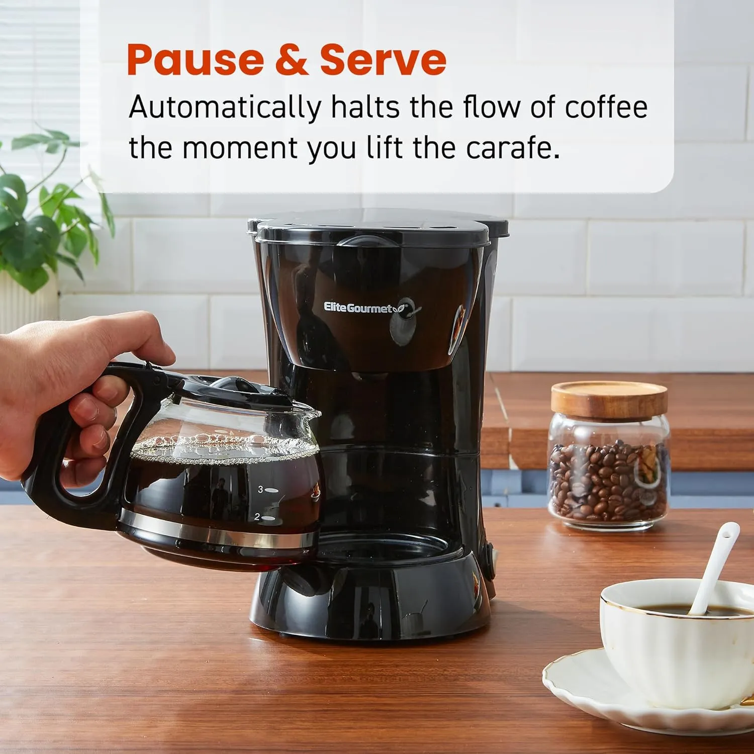 Automatic Brew & Drip Coffee Maker with Pause and Serve, Glass Carafe, Reusable Filter, On/Off Switch, Keep Warm, Water Level Indicator