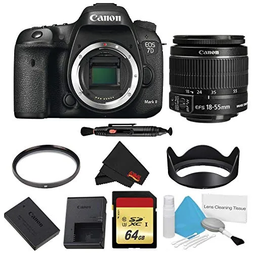 Canon EOS 7D Mark II DSLR Camera Body Only Basic Filter Bundle w/Memory & 18-55mm Lens (International Model)