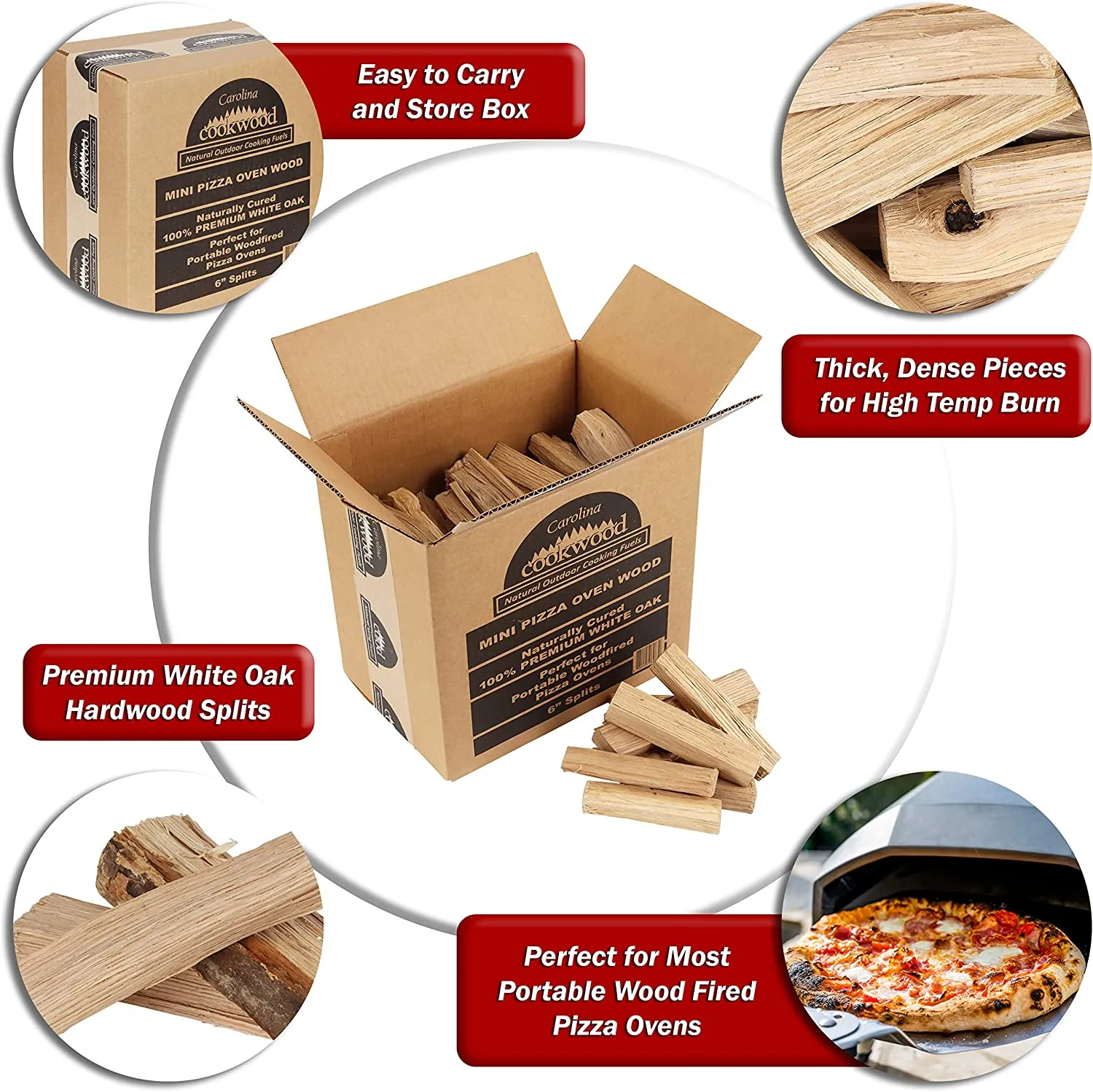 Cookwood Pizza Oven Wood 6 Inch Mini Splits Naturally Cured White Oak for Portable Wood Fired Ovens 650 Cubic Inches