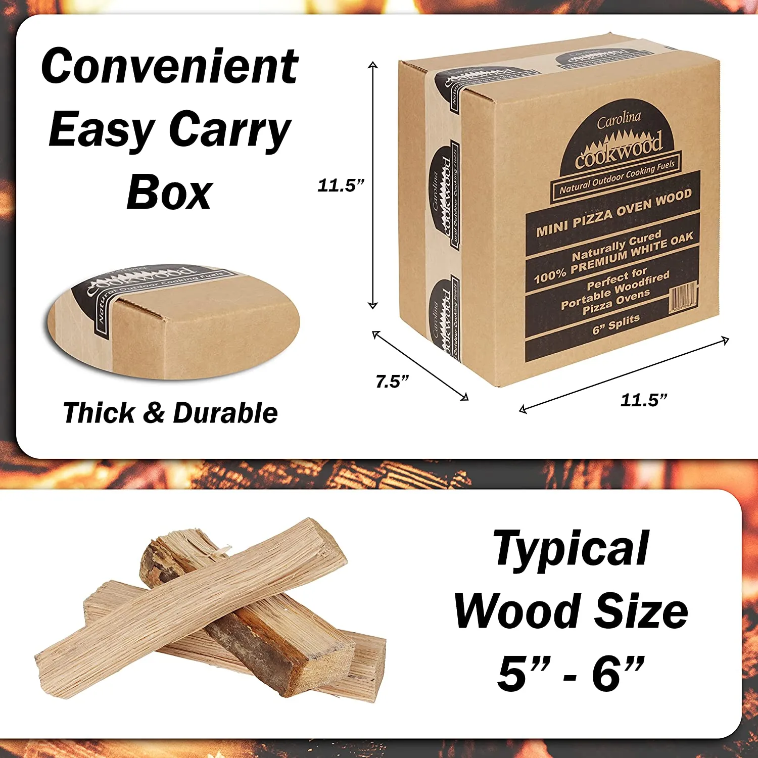 Cookwood Pizza Oven Wood 6 Inch Mini Splits Naturally Cured White Oak for Portable Wood Fired Ovens 650 Cubic Inches