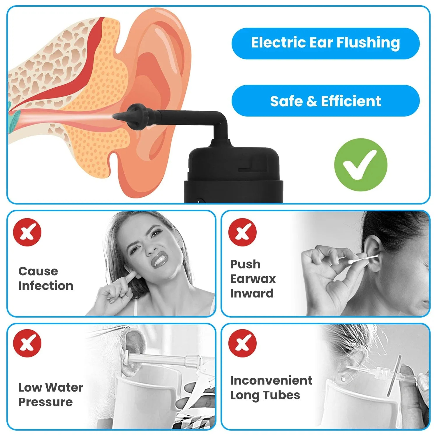 Electric Ear Wax Removal Kit with 3 Modes 6 Ear Tips IPX7 Waterproof USB Rechargeable