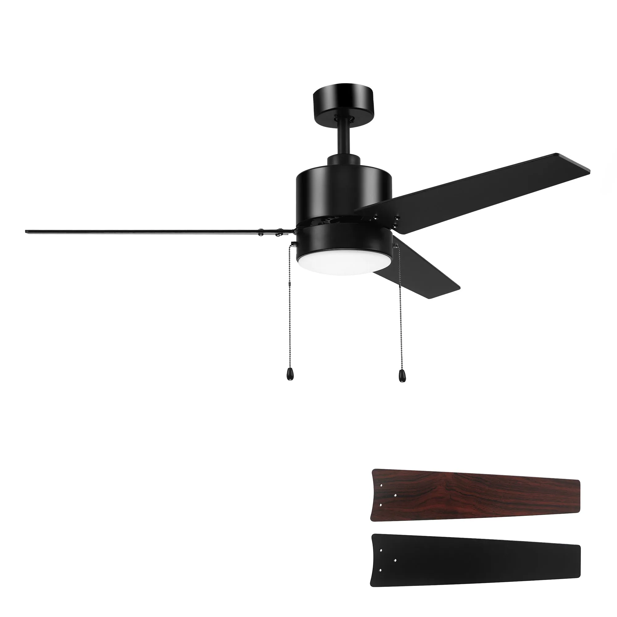 EMPIRE 52 inch 3-Blade Ceiling Fan with Pull Chain - Black/Black & Cherrywood (Reversible Blades)