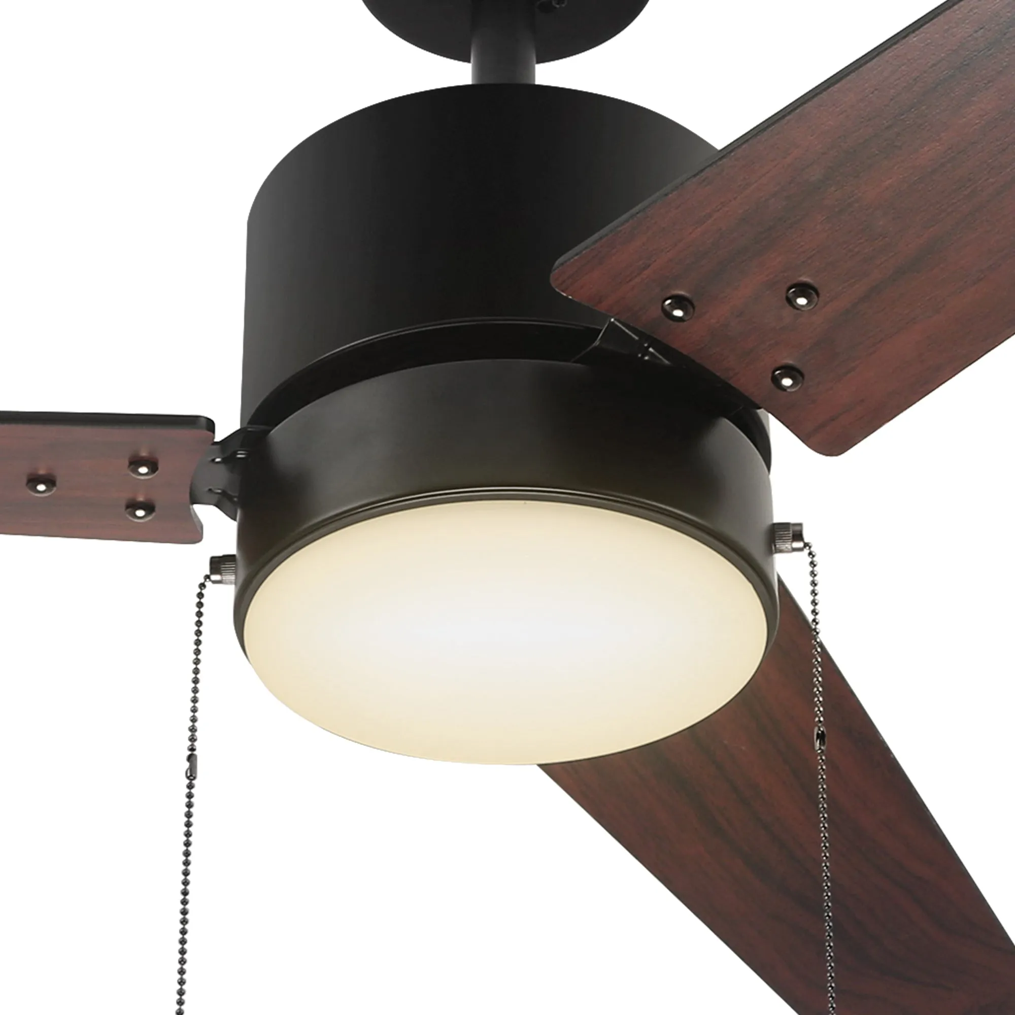 EMPIRE 52 inch 3-Blade Ceiling Fan with Pull Chain - Black/Black & Cherrywood (Reversible Blades)