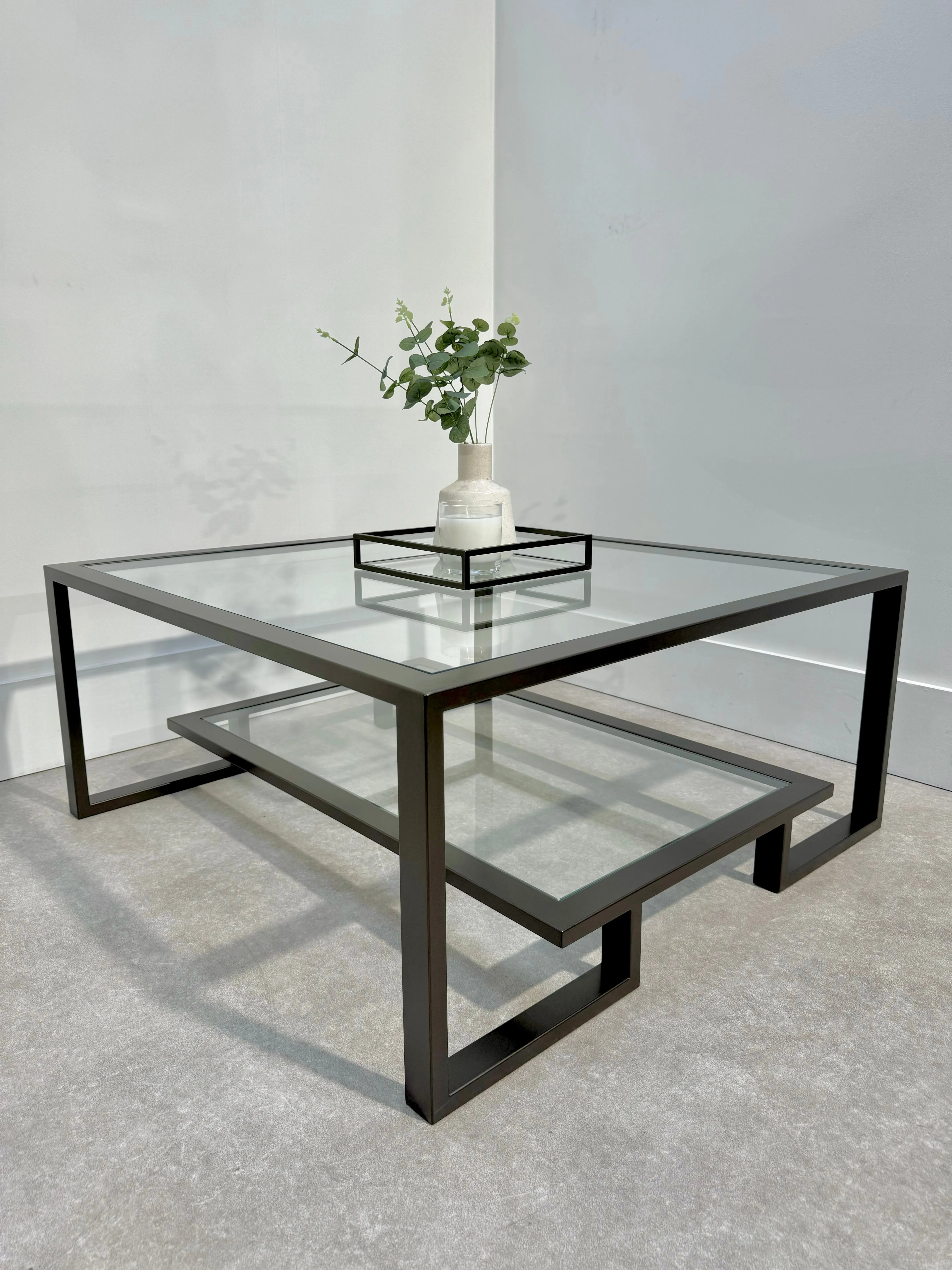 Kinsley Glass Metal Coffee Table - Dark Bronze