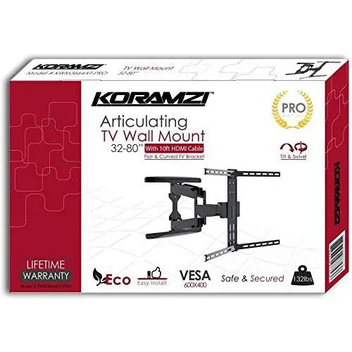 KORAMZI KWM3664AT-PRO Articulating TV Wall Mount for Curved & Flat Pane