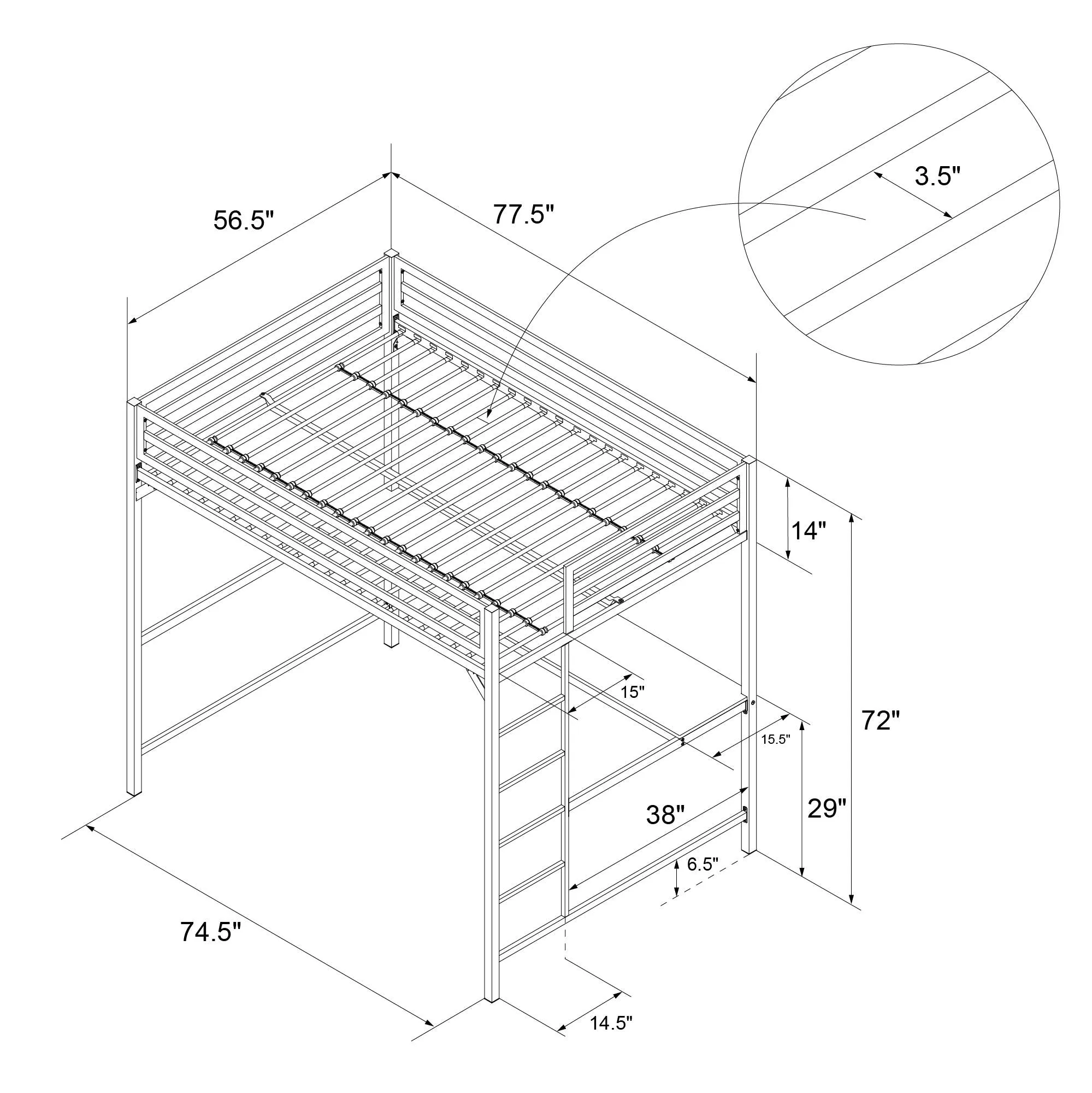 Miles Metal Loft Bed with Desk