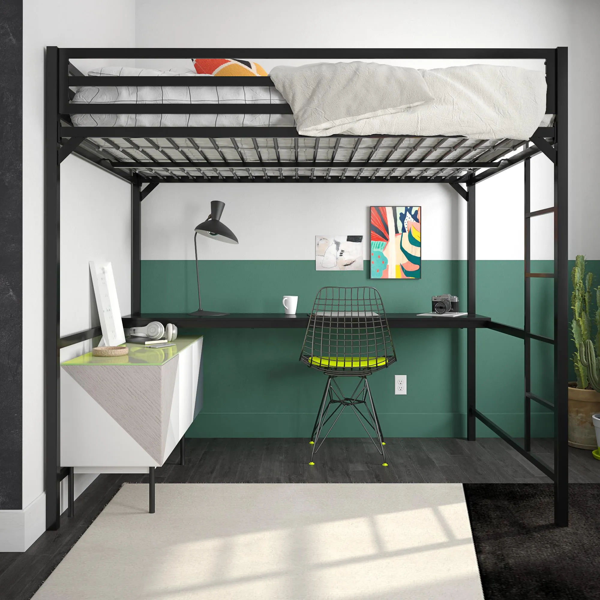 Miles Metal Loft Bed with Desk