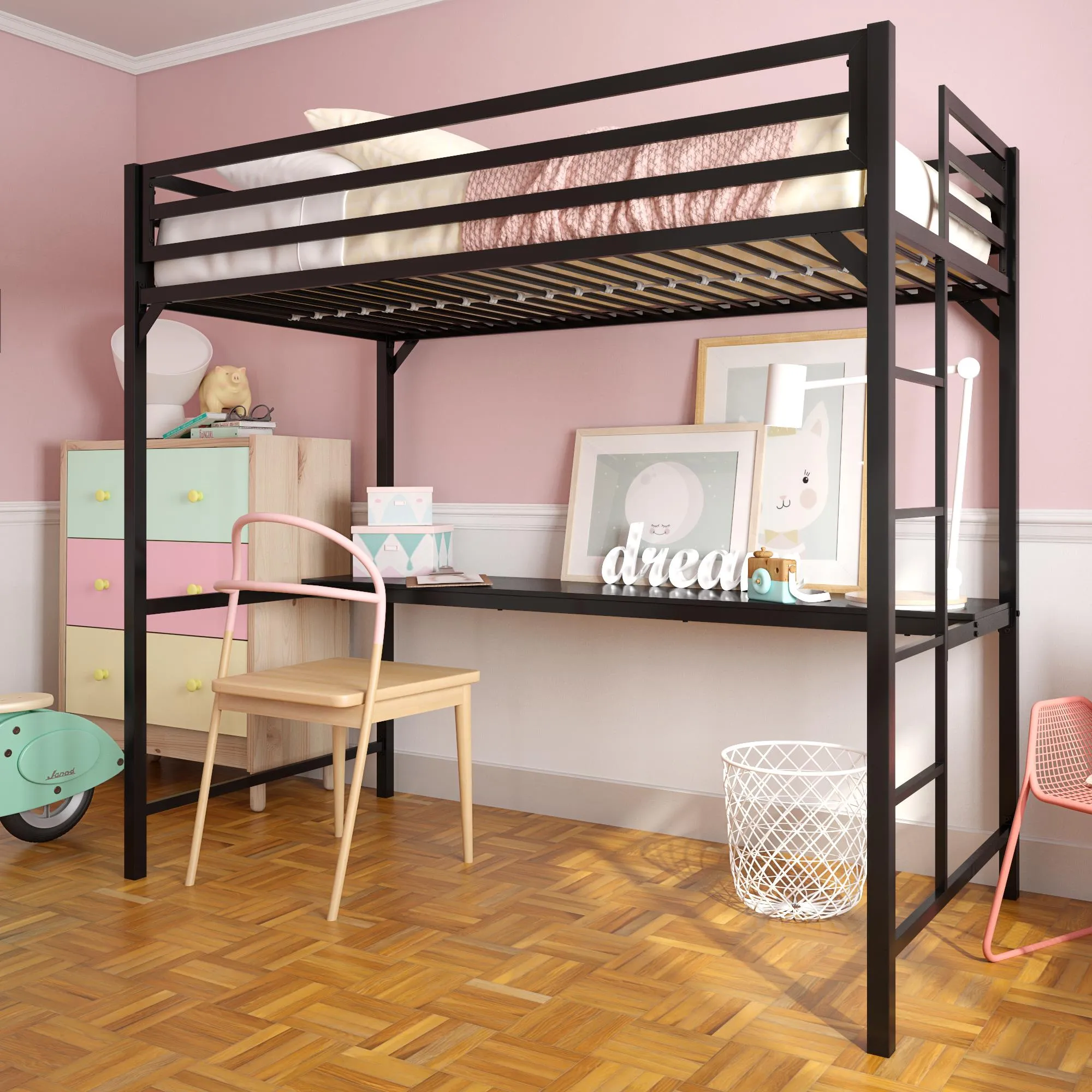 Miles Metal Loft Bed with Desk