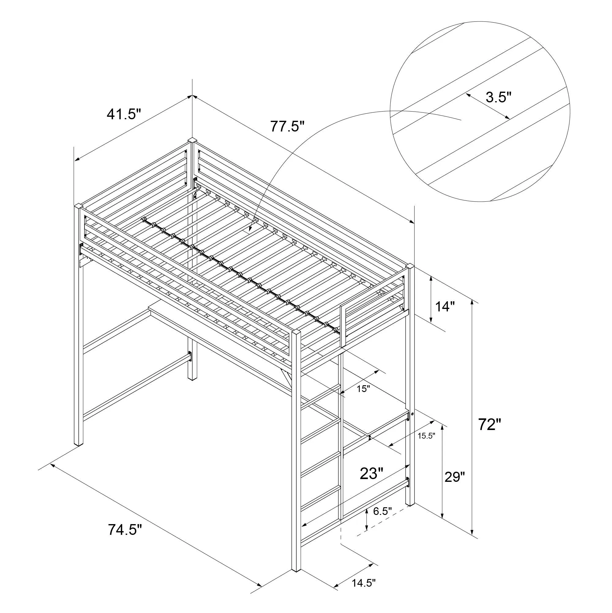 Miles Metal Loft Bed with Desk