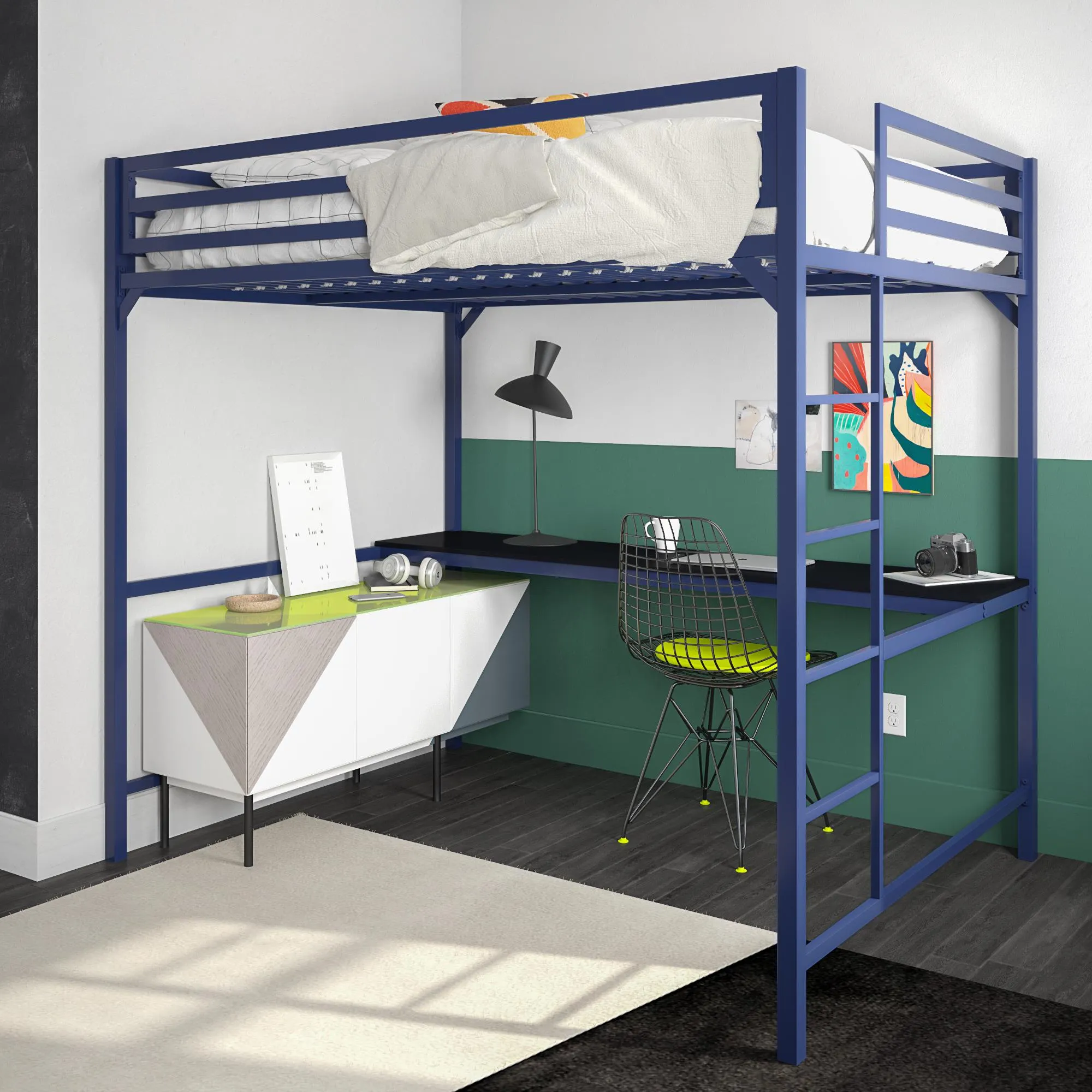 Miles Metal Loft Bed with Desk