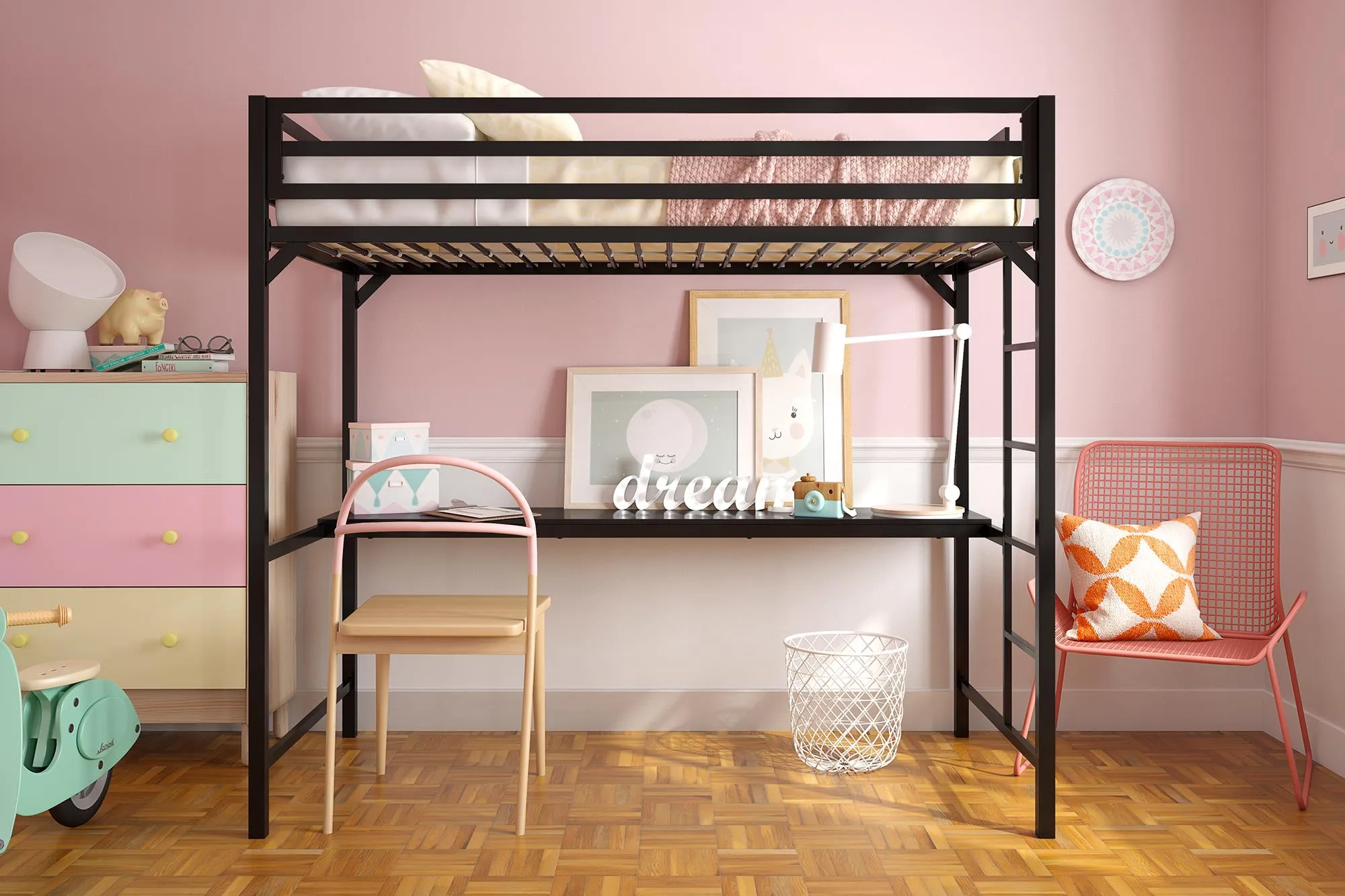 Miles Metal Loft Bed with Desk