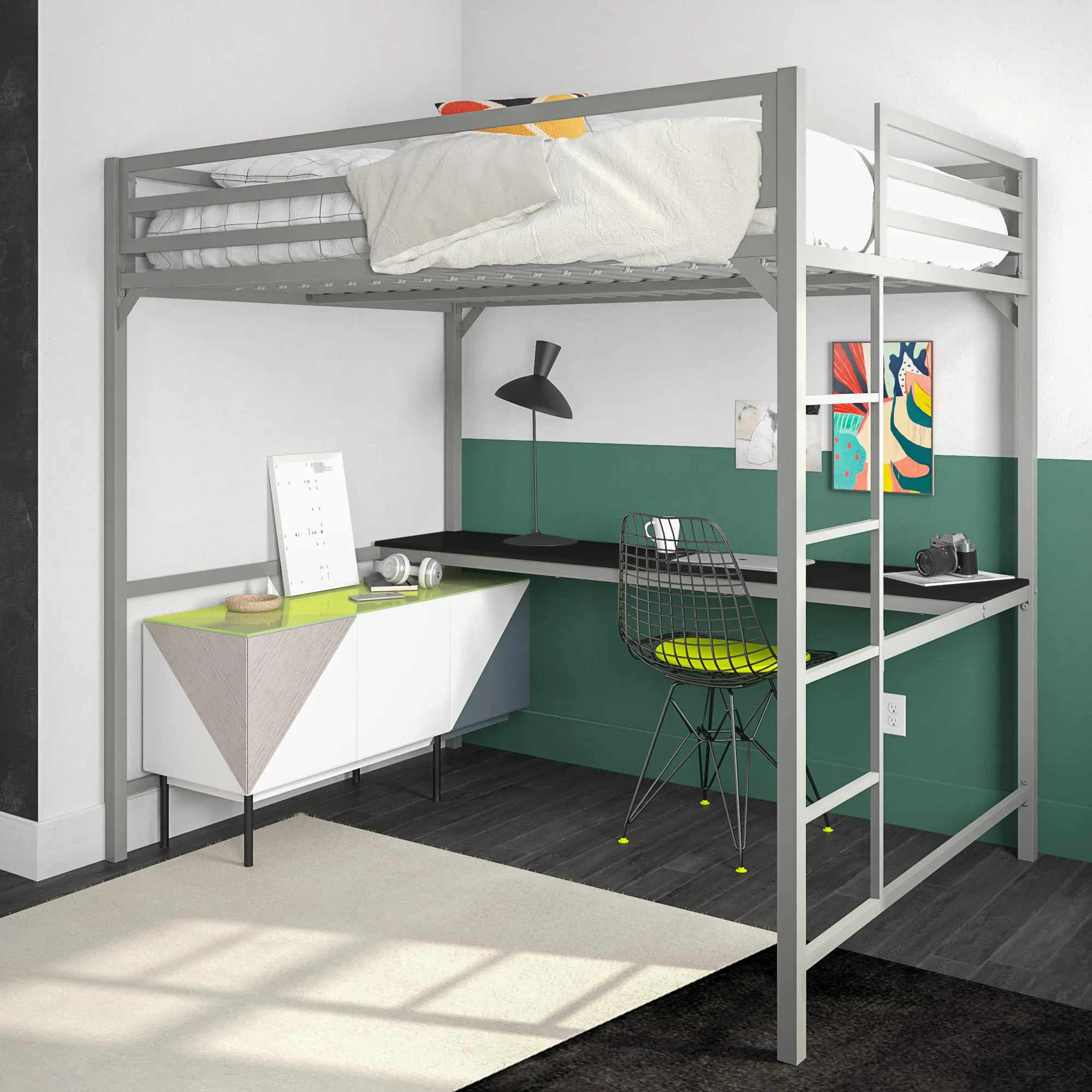 Miles Metal Loft Bed with Desk