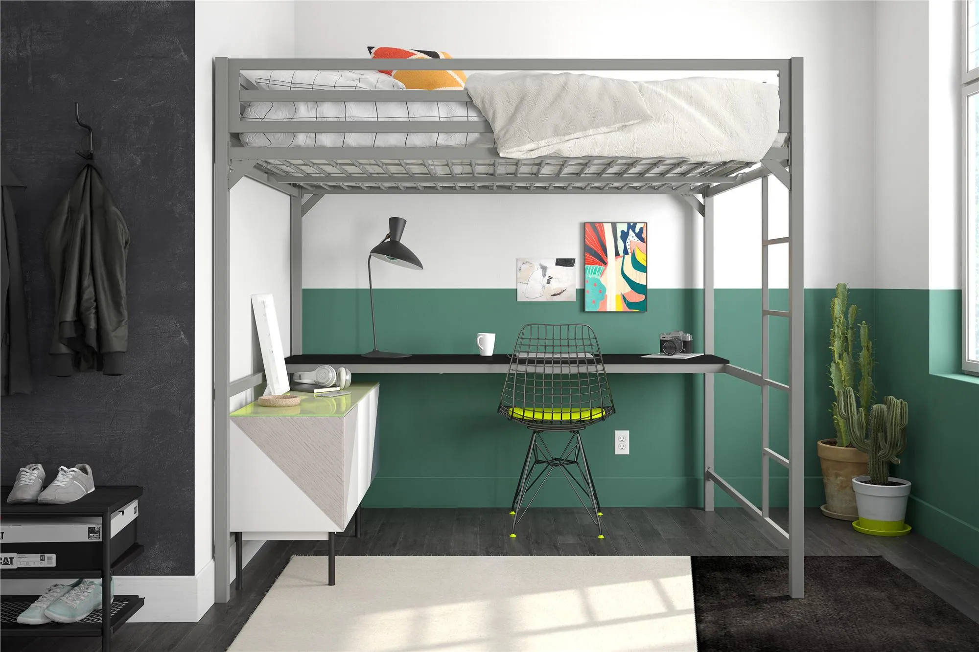 Miles Metal Loft Bed with Desk