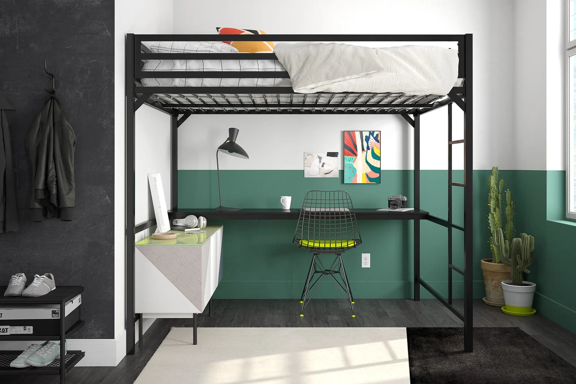 Miles Metal Loft Bed with Desk