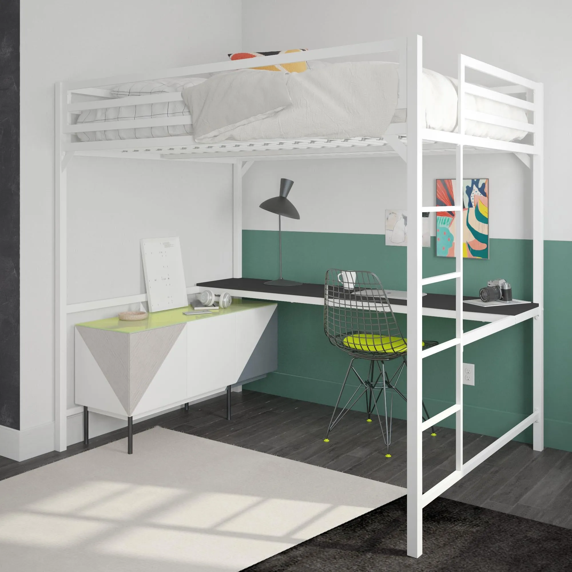 Miles Metal Loft Bed with Desk