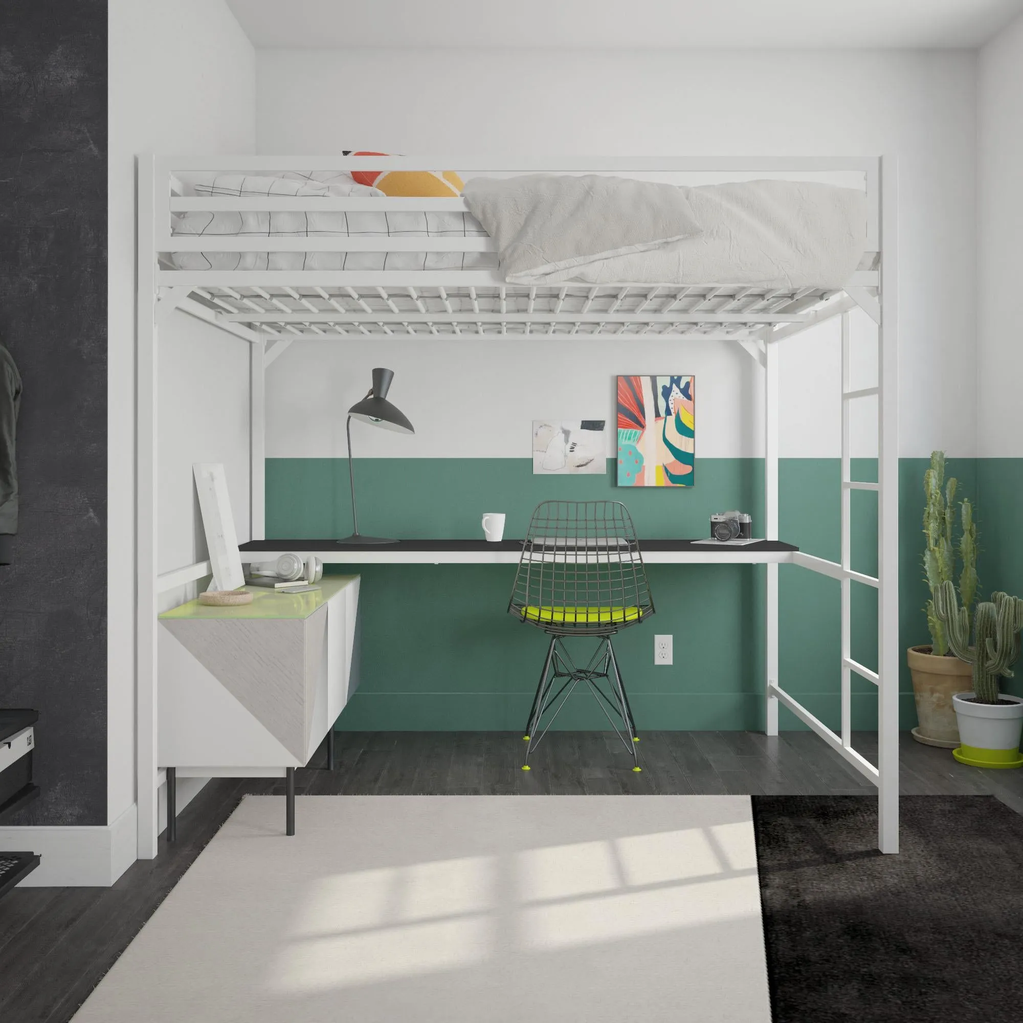 Miles Metal Loft Bed with Desk