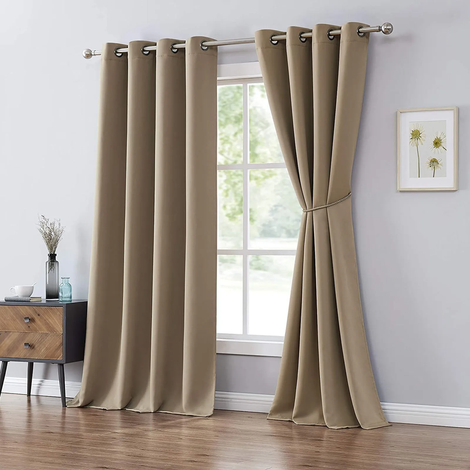 Red Co. Blackout Curtain with Grommets and Rope Tieback - Single Panel