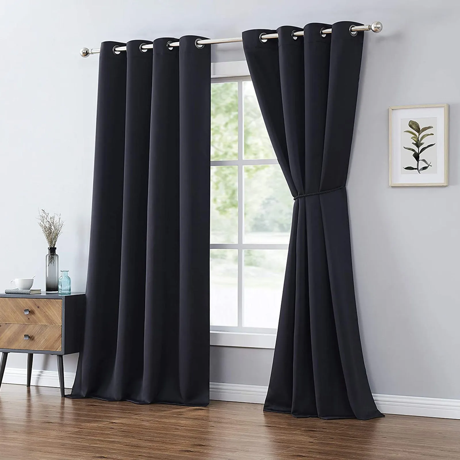 Red Co. Blackout Curtain with Grommets and Rope Tieback - Single Panel