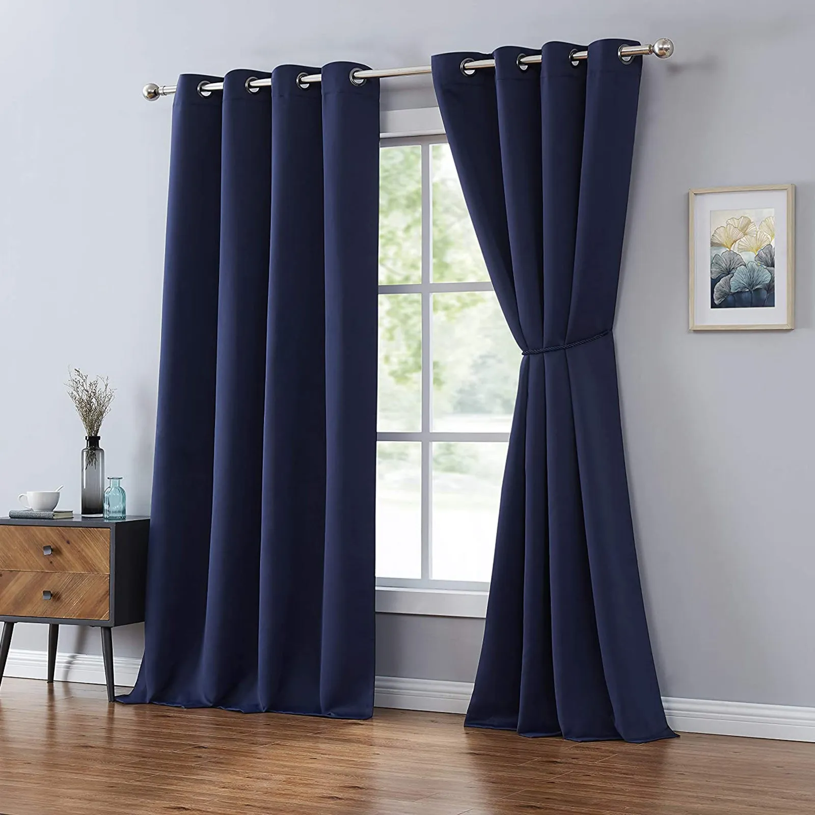 Red Co. Blackout Curtain with Grommets and Rope Tieback - Single Panel