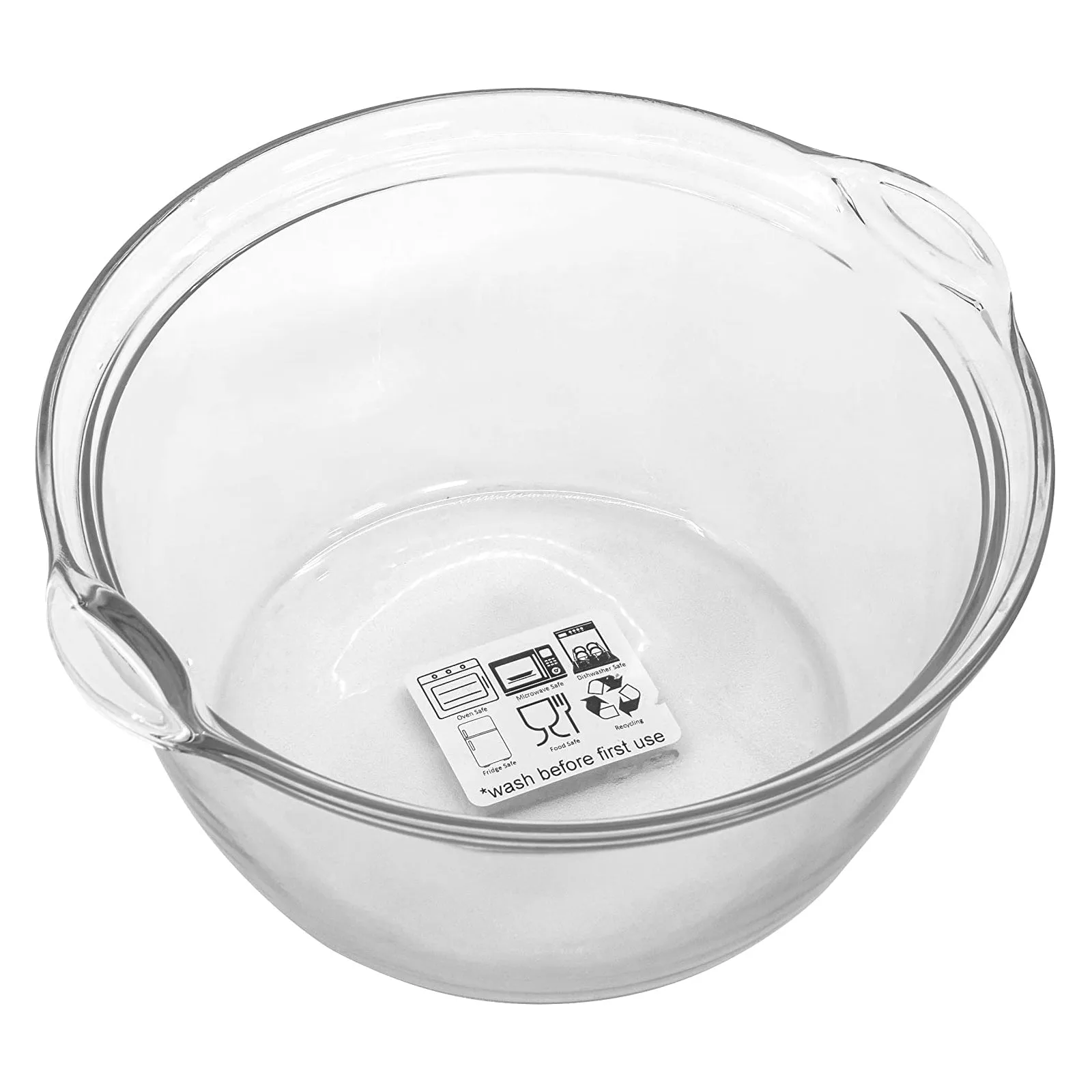 Red Co. Large Clear Glass Oven Safe Bowl with Side Handles, for Mixing, Storage, Serving, Cooking - 2.2 Liter