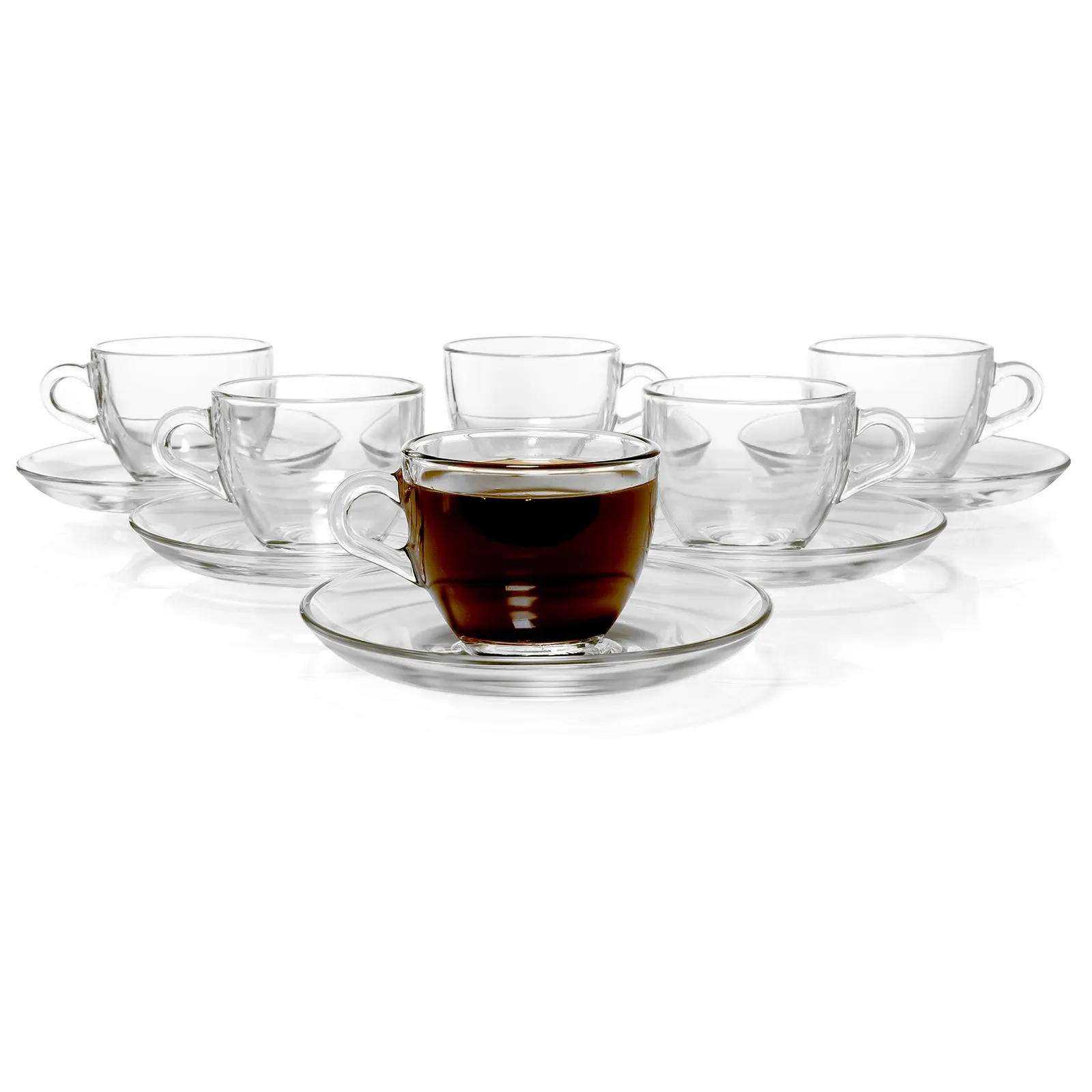 Red Co. Set of 6 Clear Glass 3 Fl Oz Espresso Shot Coffee Cups with Matching Saucers