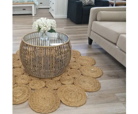 Sage 70cm Glass Topped Rattan Round Coffee Table - Natural