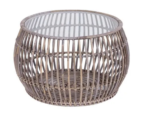 Sage 70cm Glass Topped Rattan Round Coffee Table - Natural