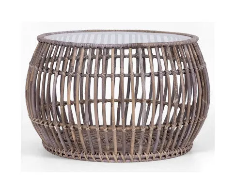 Sage 70cm Glass Topped Rattan Round Coffee Table - Natural