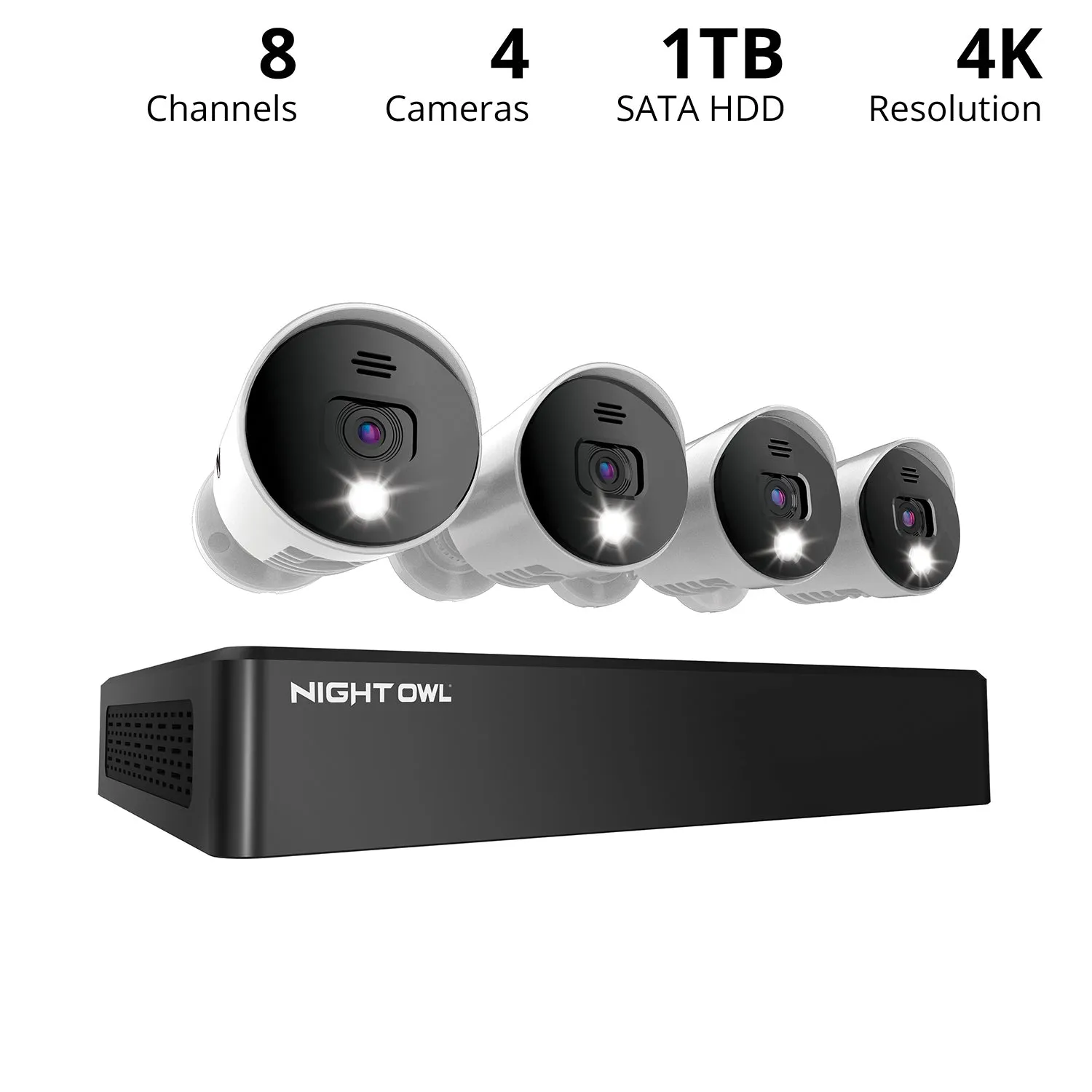 Security Camera System CCTV, 8 Channel Bluetooth DVR with 1TB Hard Drive, 4 Wired 4K Ultra HD Spotlight, Audio Enabled with Night Vision