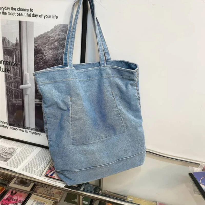 Simple large-capacity shopping bag denim tote bag