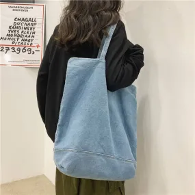 Simple large-capacity shopping bag denim tote bag