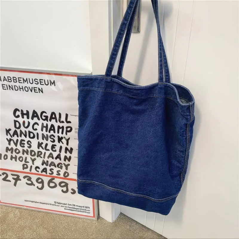 Simple large-capacity shopping bag denim tote bag