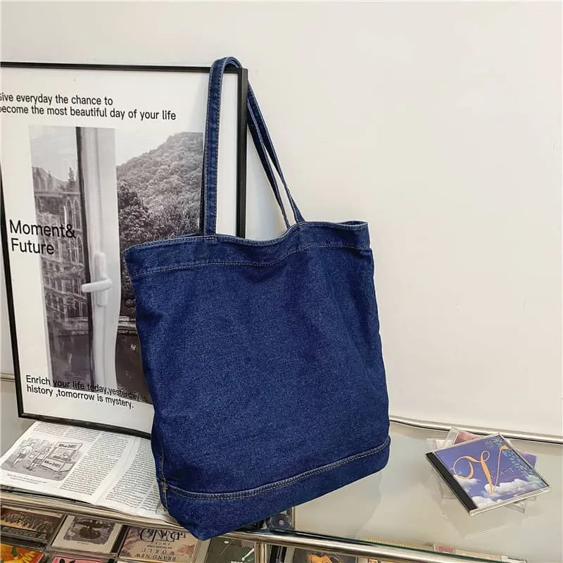 Simple large-capacity shopping bag denim tote bag