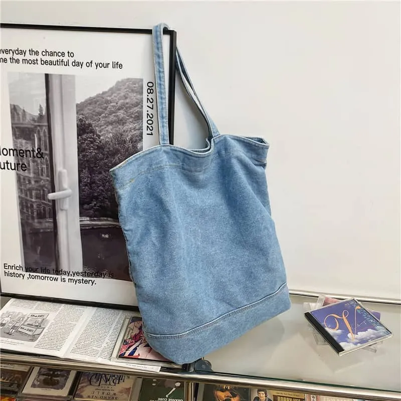 Simple large-capacity shopping bag denim tote bag