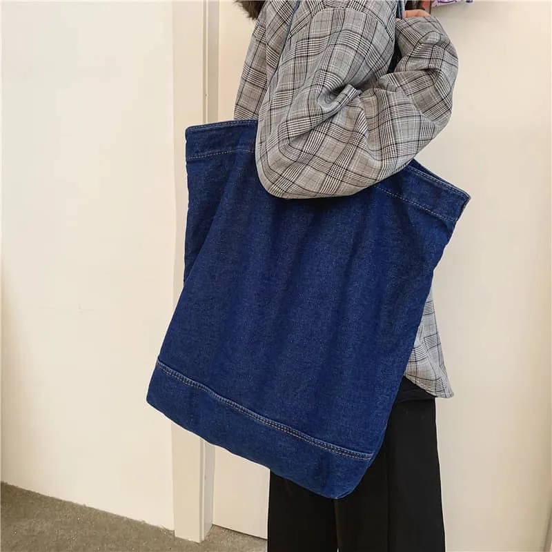 Simple large-capacity shopping bag denim tote bag