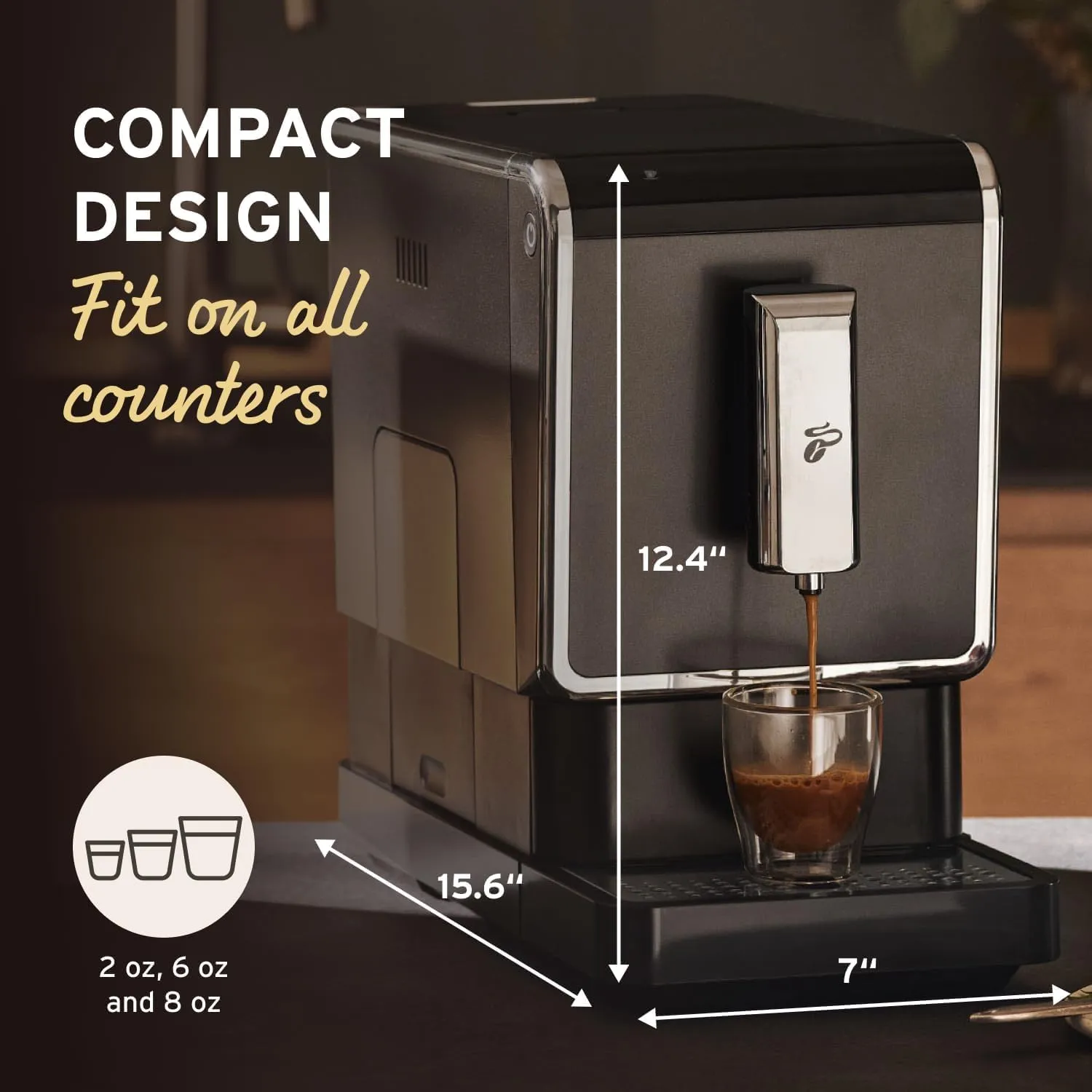 Single Serve Coffee Maker, Automatic Espresso Coffee Machine, Built-in Grinder, No Coffee Pods Needed, Comes with 6 x 12 Ounce Bags of Whole Beans