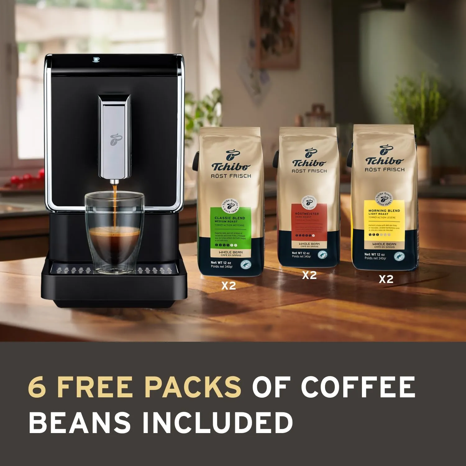 Single Serve Coffee Maker, Automatic Espresso Coffee Machine, Built-in Grinder, No Coffee Pods Needed, Comes with 6 x 12 Ounce Bags of Whole Beans