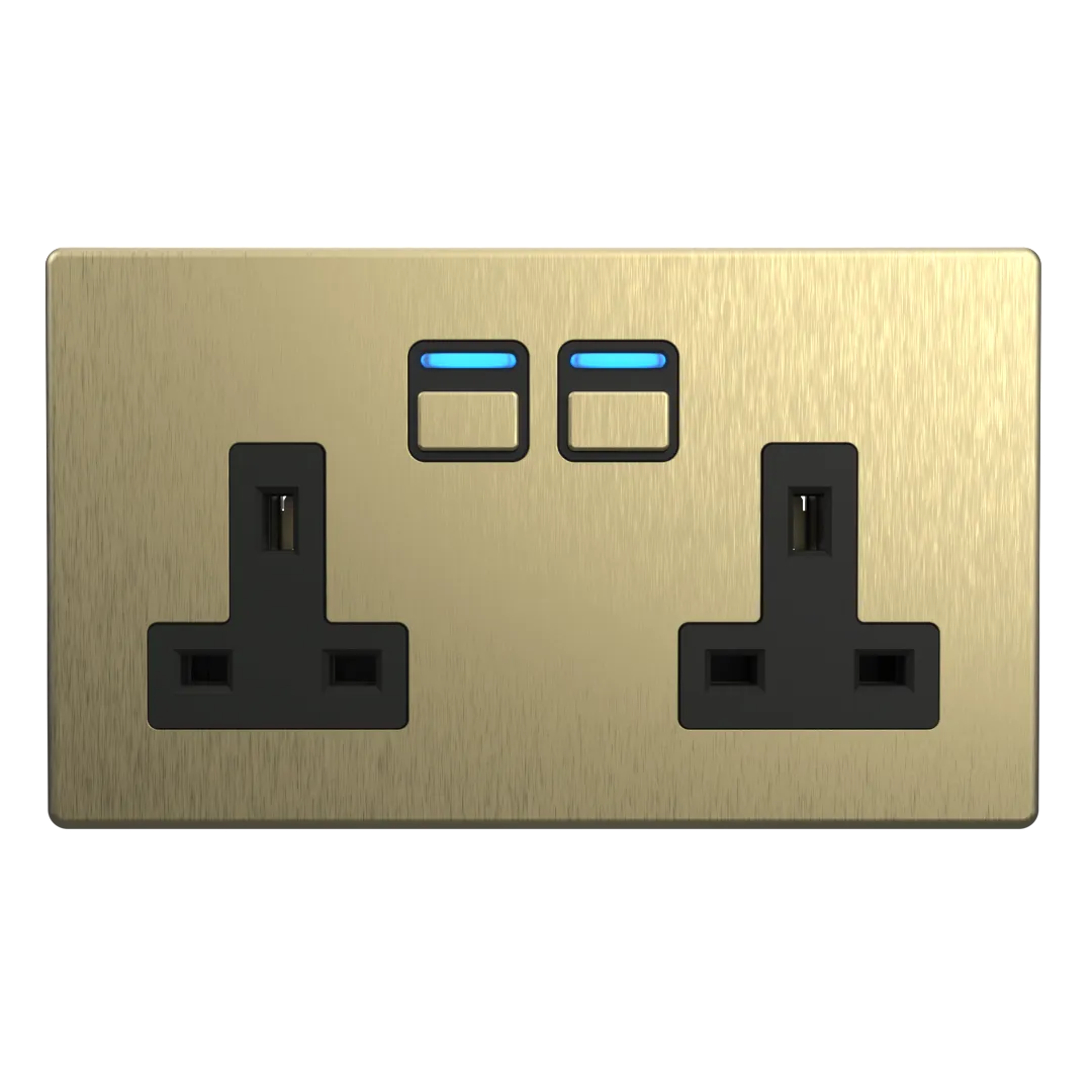 Smart Socket (2 gang) - Brushed Brass