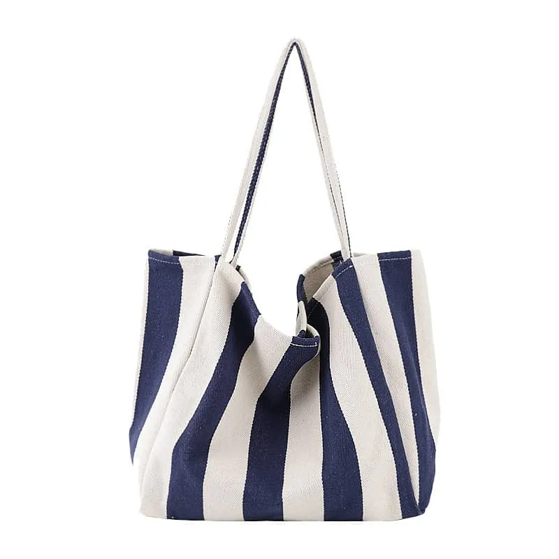 Striped canvas tote large capacity shoulder bag