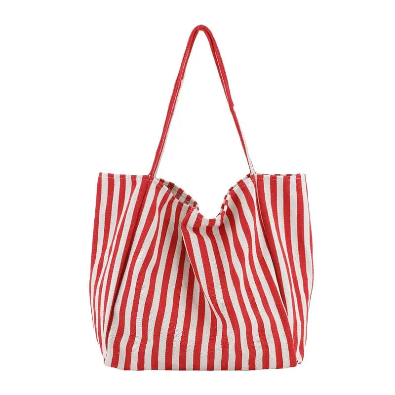 Striped canvas tote large capacity shoulder bag