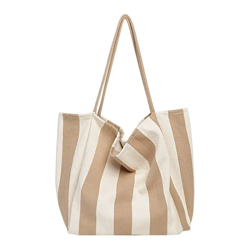 Striped canvas tote large capacity shoulder bag